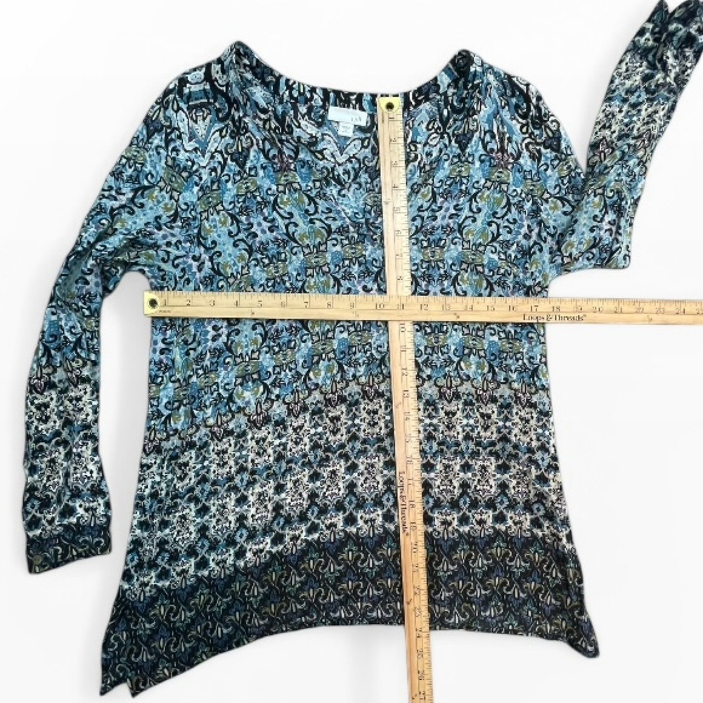 J. Jill Blue and Cream Printed V-Neck Long Sleeve Top Size Small P boho - Picture 3 of 7